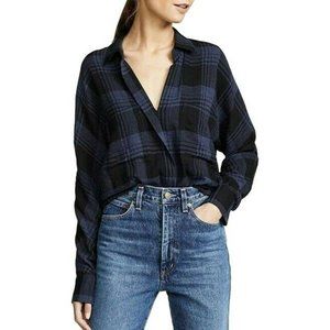 VINCE Plaid Women's Blue Black Long Sleeve Top